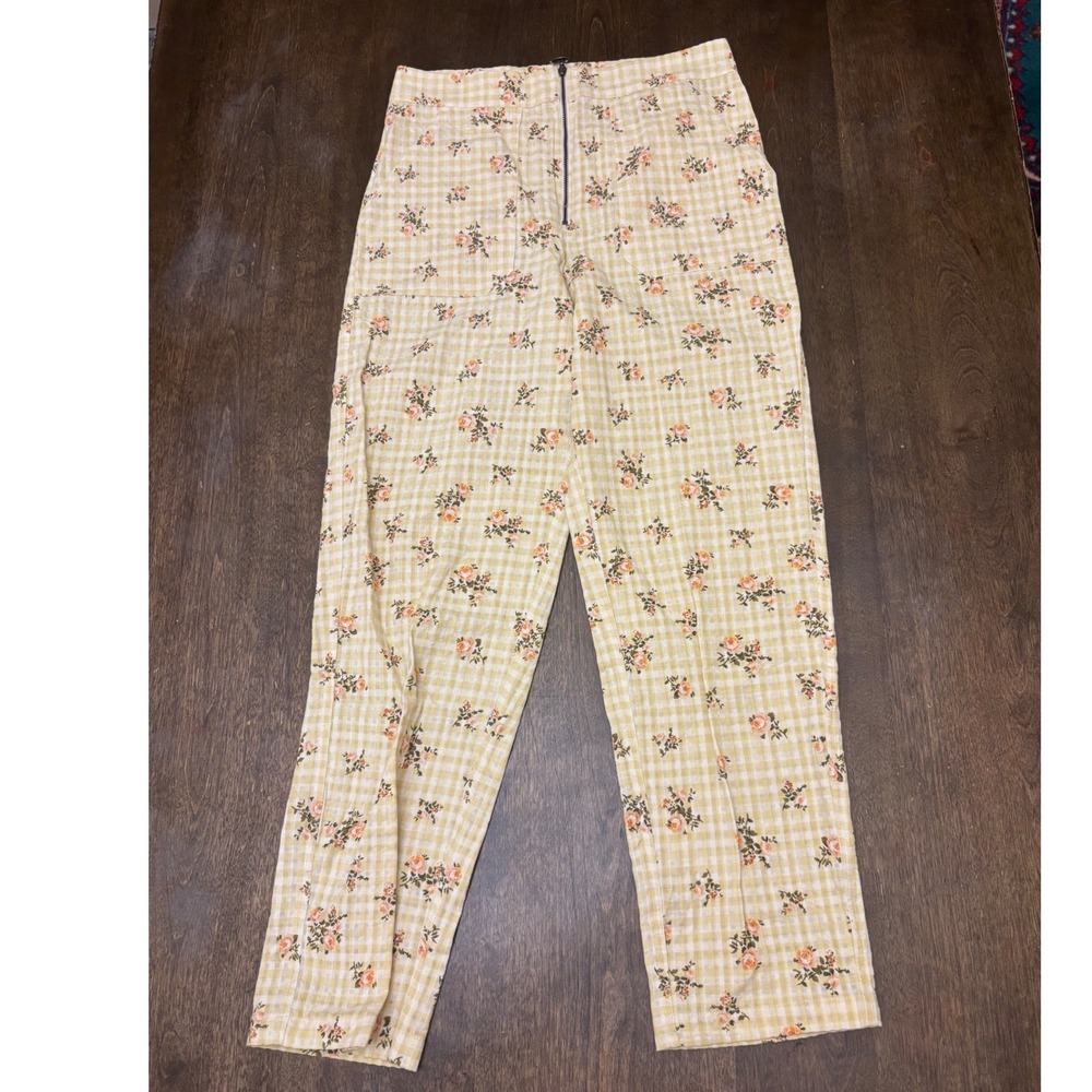 RVCA Womens Yellow Gingham Floral High Waisted Straight Leg Pants Size 25